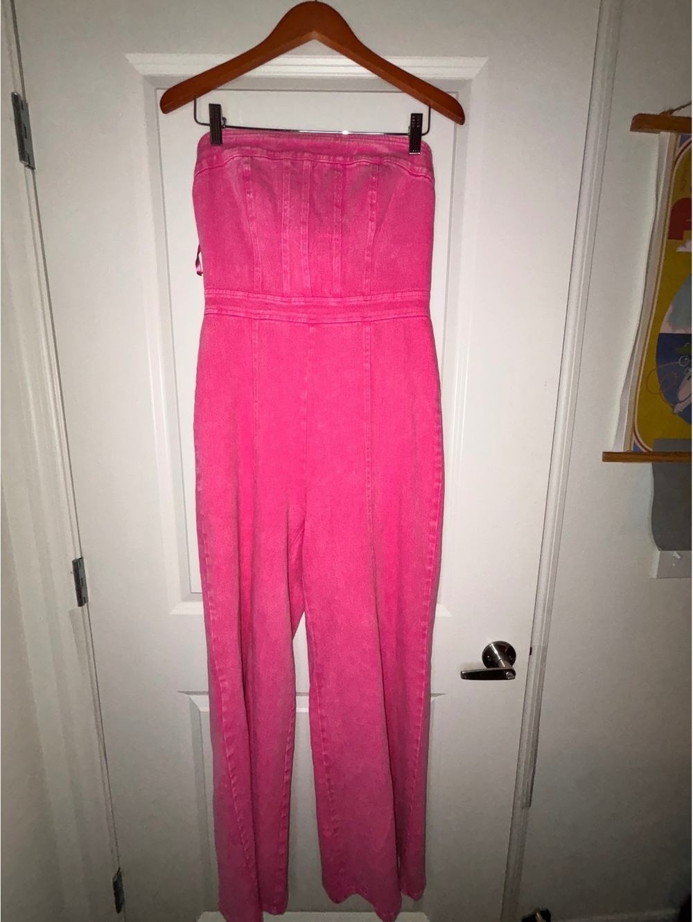 Vici Pink Strapless Denim Jumpsuit Size Medium